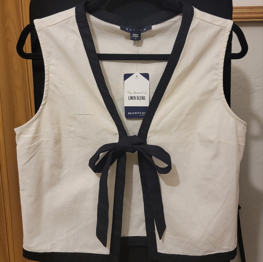 NWT Linen Blend Off-White and Black Co-ord Set - Large (Fits M/L)